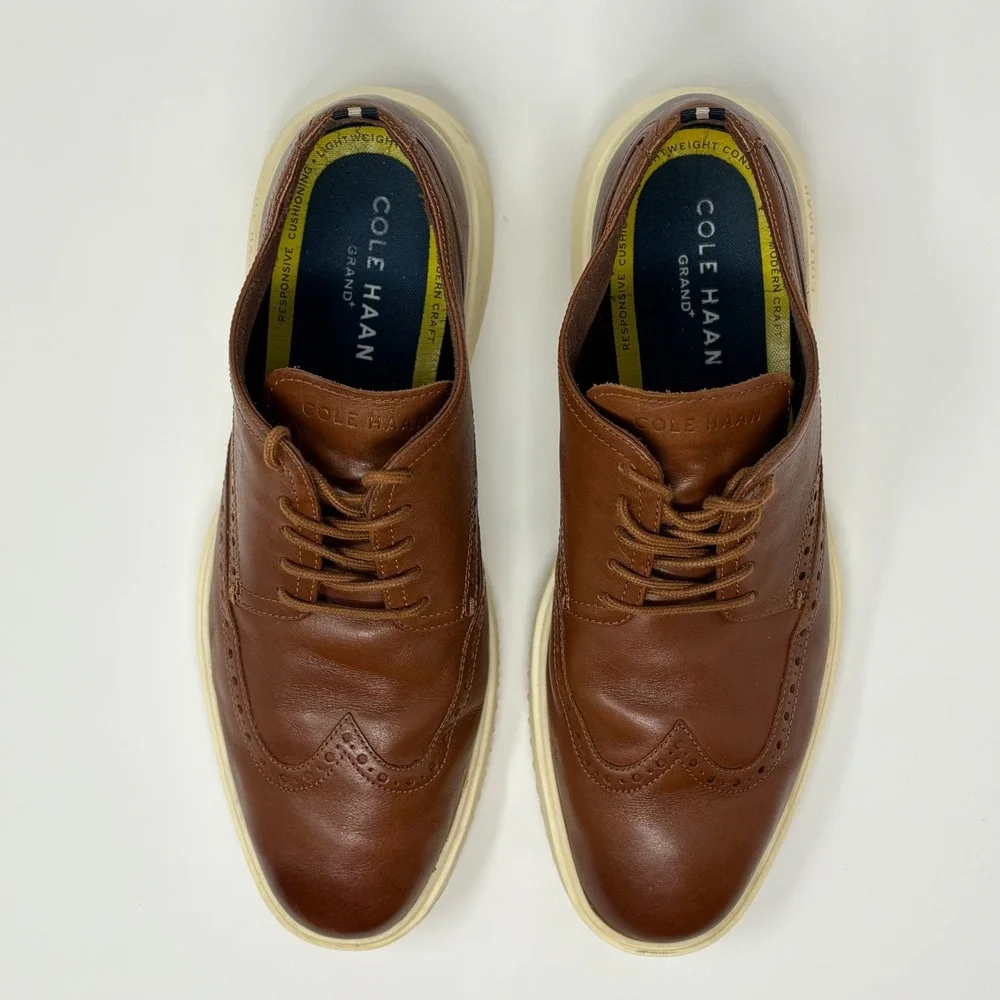 Cole‎ Haan Grand+ Wingtip Oxford Brown Leather Lightweight Shoes Men's 10.5M